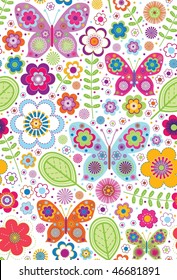 Butterfly Flower Garden Seamless Pattern