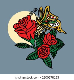 Butterfly and flower graphic illustration vector art t-shirt design