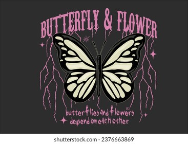 butterfly and flower hand draawn design vector design