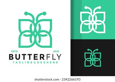 Ilustración del símbolo vectorial del logotipo de la flor de mariposa