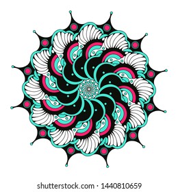 butterfly flower mandala style in blue red black shades