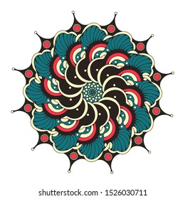 butterfly flower mandala style in retro blue red shades