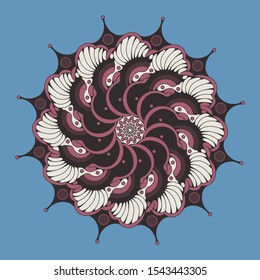 butterfly flower mandala style in retro pink shades on blue