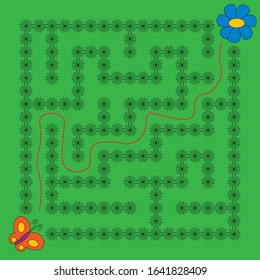 Butterfly and flower Maze. Educational game for children. Help the butterflyfly through the spiderweb to the flower - Maze puzzle with solution