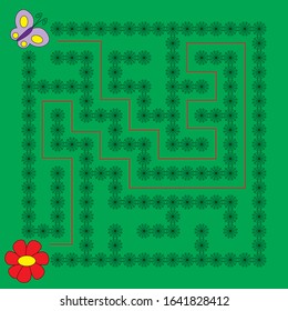 Butterfly and flower Maze. Educational game for children. Help the butterflyfly through the spiderweb to the flower - Maze puzzle with solution
