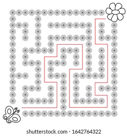 Butterfly and flower Maze. Educational game for children. Help the butterflyfly through the spiderweb to the flower - Maze puzzle with solution