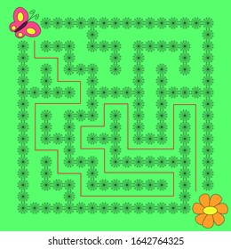 Butterfly and flower Maze. Educational game for children. Help the butterflyfly through the spiderweb to the flower - Maze puzzle with solution