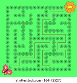 Butterfly and flower Maze. Educational game for children. Help the butterflyfly through the spiderweb to the flower - Maze puzzle with solution