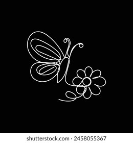 
butterfly with flower minimal design hand drawn one line style drawing, butterfly with flower one line art continuous drawing, butterfly with flower single line art 