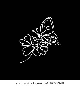 
butterfly with flower minimal design hand drawn one line style drawing, butterfly with flower one line art continuous drawing, butterfly with flower single line art 