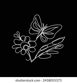 
butterfly with flower minimal design hand drawn one line style drawing, butterfly with flower one line art continuous drawing, butterfly with flower single line art 