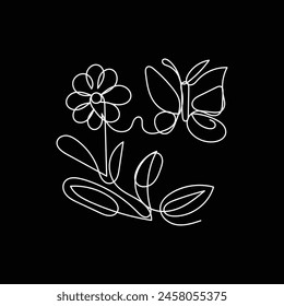 
butterfly with flower minimal design hand drawn one line style drawing, butterfly with flower one line art continuous drawing, butterfly with flower single line art 