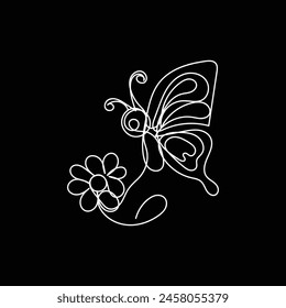 
butterfly with flower minimal design hand drawn one line style drawing, butterfly with flower one line art continuous drawing, butterfly with flower single line art 