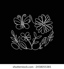 
butterfly with flower minimal design hand drawn one line style drawing, butterfly with flower one line art continuous drawing, butterfly with flower single line art 