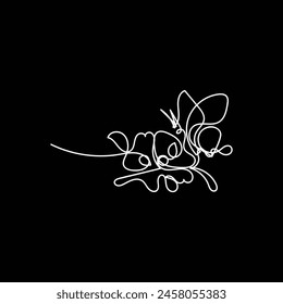 
butterfly with flower minimal design hand drawn one line style drawing, butterfly with flower one line art continuous drawing, butterfly with flower single line art 