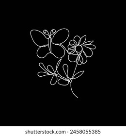 
butterfly with flower minimal design hand drawn one line style drawing, butterfly with flower one line art continuous drawing, butterfly with flower single line art 