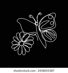 
butterfly with flower minimal design hand drawn one line style drawing, butterfly with flower one line art continuous drawing, butterfly with flower single line art 