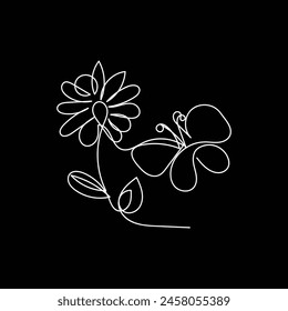 
butterfly with flower minimal design hand drawn one line style drawing, butterfly with flower one line art continuous drawing, butterfly with flower single line art 