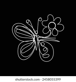 
butterfly with flower minimal design hand drawn one line style drawing, butterfly with flower one line art continuous drawing, butterfly with flower single line art 