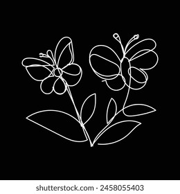 
butterfly with flower minimal design hand drawn one line style drawing, butterfly with flower one line art continuous drawing, butterfly with flower single line art 