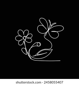 
butterfly with flower minimal design hand drawn one line style drawing, butterfly with flower one line art continuous drawing, butterfly with flower single line art 