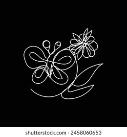  butterfly with flower minimal design hand drawn one line style drawing, butterfly with flower one line art continuous drawing, butterfly with flower single line art 