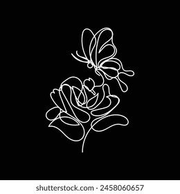  butterfly with flower minimal design hand drawn one line style drawing, butterfly with flower one line art continuous drawing, butterfly with flower single line art 