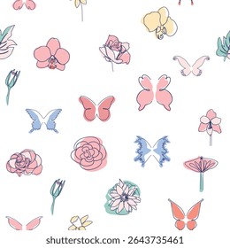 Borboleta e flor moderna simplicidade vetor ilustração. Uma linha padrão moderno contínuo.
