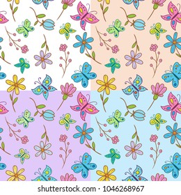 butterfly with flower seamless pattern