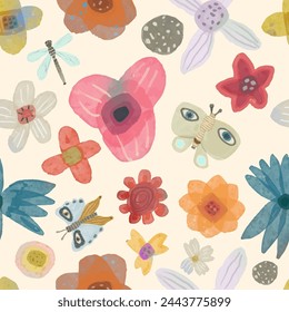 Butterfly and flower. seamless pattern animal and nature. watercolor vector illustration.	
