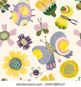 Mariposa y flor. patrón sin fisuras animal y naturaleza. acuarela Ilustración vectorial.	
