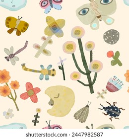 Butterfly and flower. seamless pattern animal and nature. watercolor vector illustration.	
