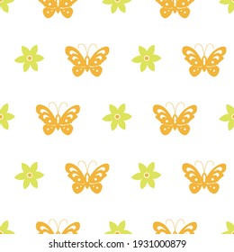 Butterfly and flower seamless pattern. Graphic design can be used for wallpaper, background, scrapbook, and print fabric.