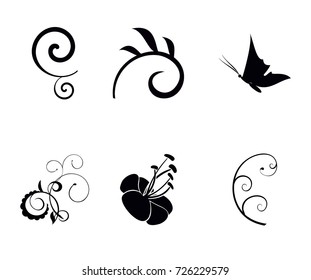butterfly flower silhouette set