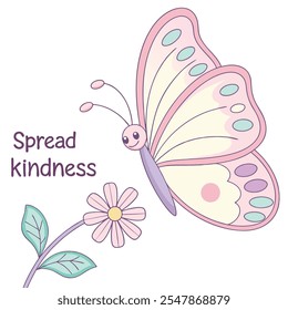 Butterfly and Flower: Spread Kindness vector flat design