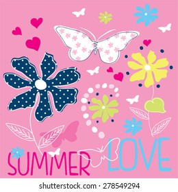 butterfly with flower, T-shirt design vector illustration
