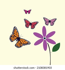 Schmetterling und Blume. Schmetterling und Blumenvektor. Schmetterling und Blume, Vektorkunst.
