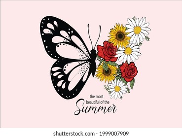 butterfly flower vector art design hand drawn