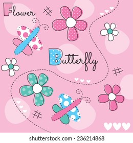 butterfly with flower vector illustration
