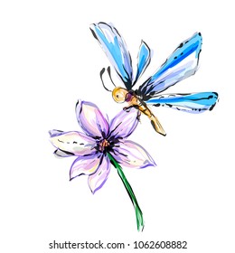 butterfly flower. vector illustration use greeting card, print, t-shirt, colored hand-drawn.