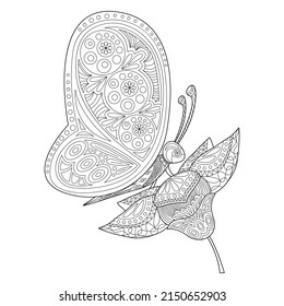 Butterfly and flower. Vector illustration in zentangle style. Coloring book antistress for children and adults.