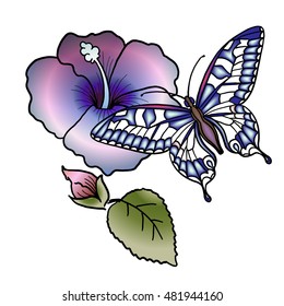 butterfly flower vector isolated icons