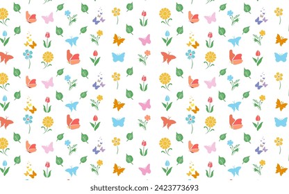 butterfly and flower with white background seamless pattern