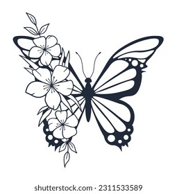 Butterfly with Flower Wing, Vector Design, Fashion, Poster, Card, Sticker, Phone Case, Wall Art, Tattoo, Tattoo Butterfly, Floral, Boho Butterfly