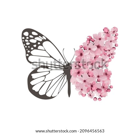 Butterfly with Flower Wing, Vector Design, Fashion, Poster, Card, Sticker, Phone Case, Wall Art, Sakura, Pink Flowers, Floral, Boho Butterfly, Spring
