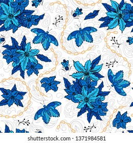 Butterfly, flowers, chain, pearl, paisley Pattern