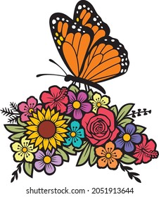 Butterfly and flowers color design