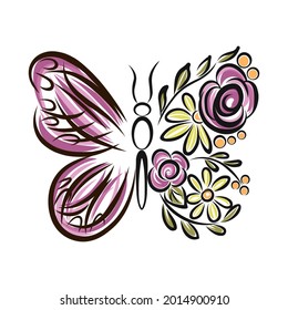 Butterfly and flowers, floral design, rose. Stationery, mug, t-shirt, phone case fashion slogan spring summer style sticker. Fashionable design Swallowtail Metamorphosis