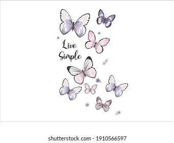butterfly and flowers hand drawn design vecor