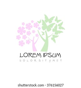 Butterfly, flowers logo template. Vector illustration